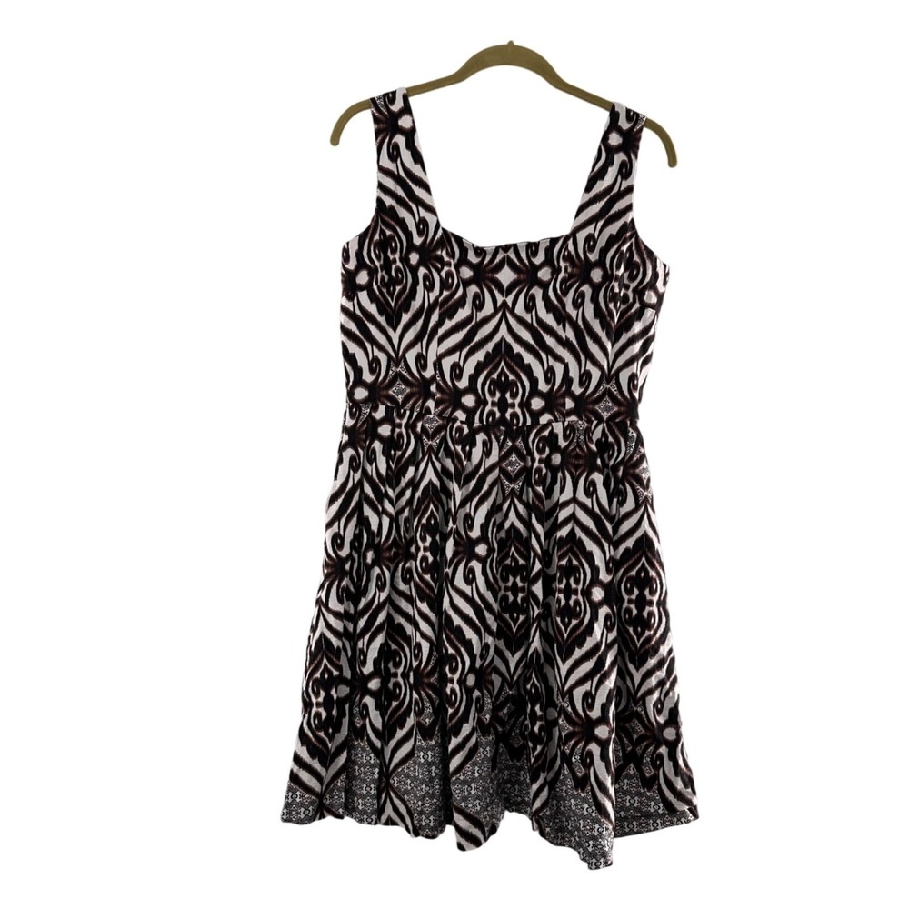 Eva Mendes Ny & Co Sleeveless Brown Patterned Dress 14 Tribal Party Babydoll